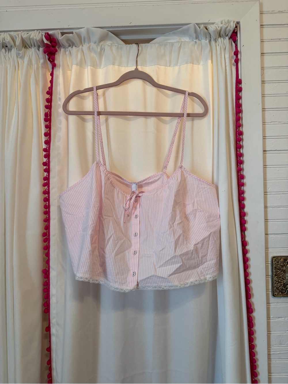 SKIMS Pink Striped Poplin Top